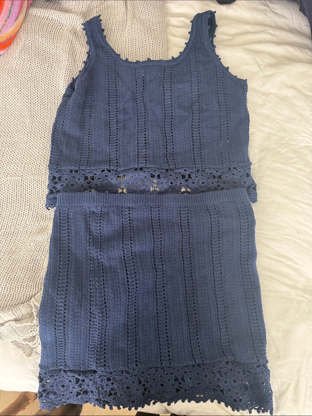 Universal Thread Navy Crochet-Trim Knit Tank & Skirt Set